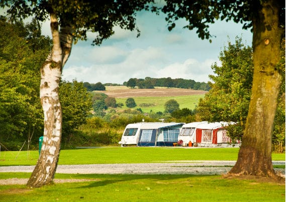 View of caravans in a field